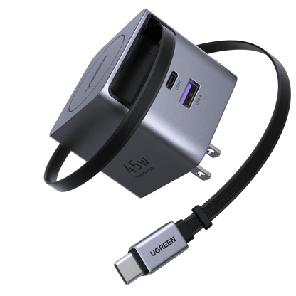 UGREEN 45W 3 in 1 GaN USB-C Charger with Retractable Cable