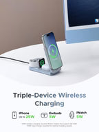 MagFlow 3-in-1 Magnetic Wireless Charger (Qi2 25W, MagSafe-Compatible)